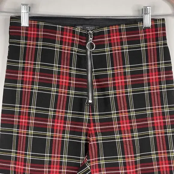 2/$30 ZARA Tartan Plaid Zip-up Skinny Pants Ring Pull Medium Red Black #7310 - Picture 4 of 16